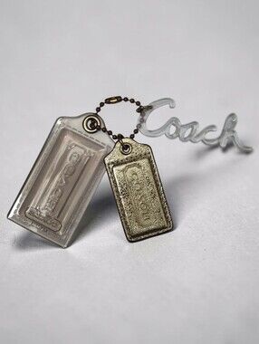 Coach 3-Piece Hang Tag Gold Leather & Clear Arcrylic Tags COACH Script